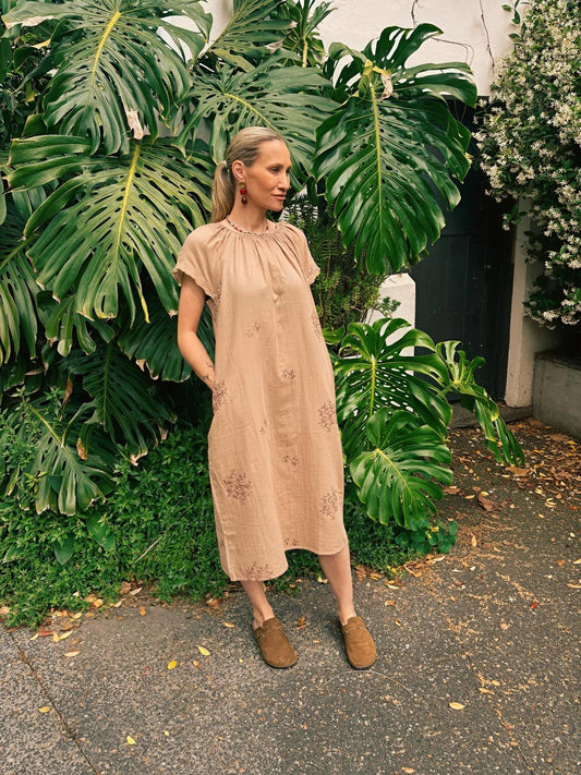 Embroidered Pure Cotton Gauze Dress