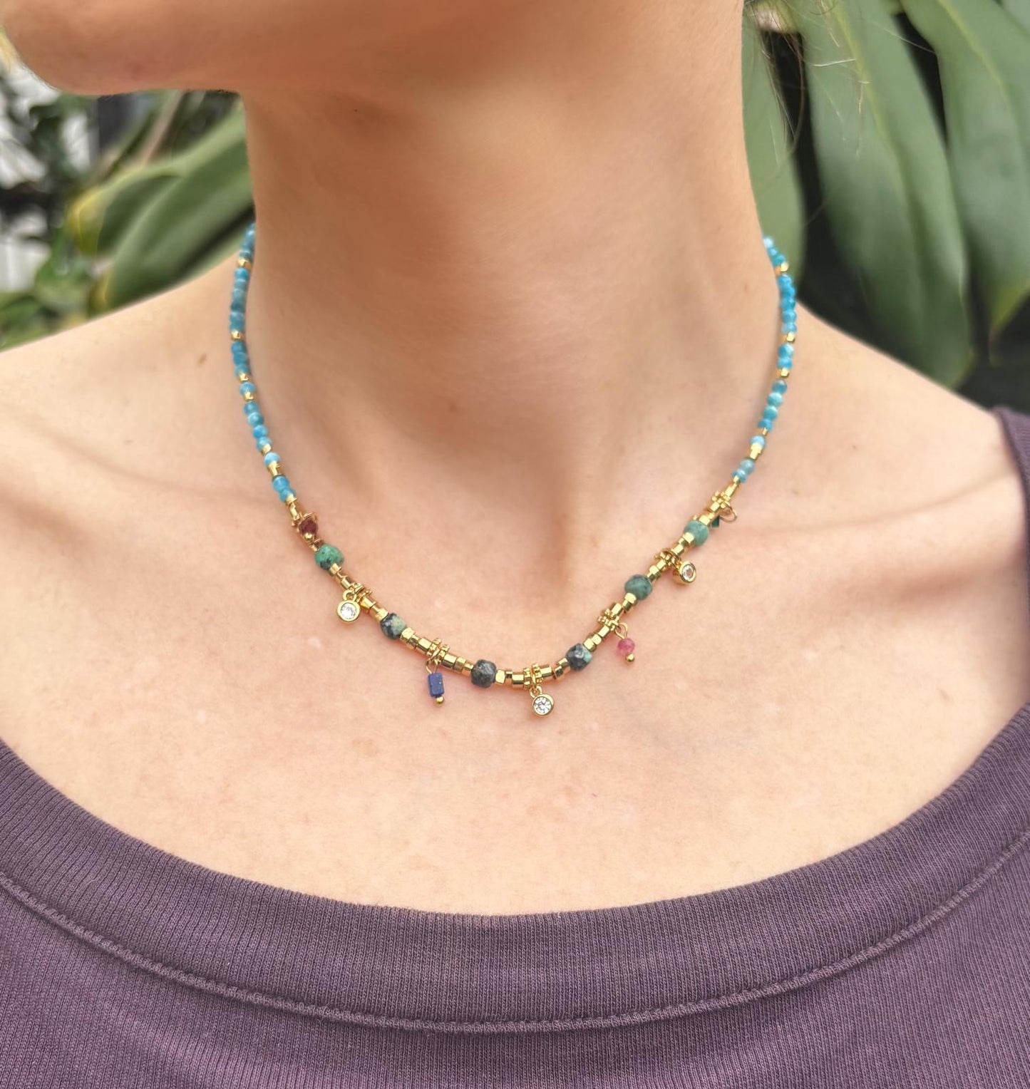 Gold-Plated Natural River Stone Necklace