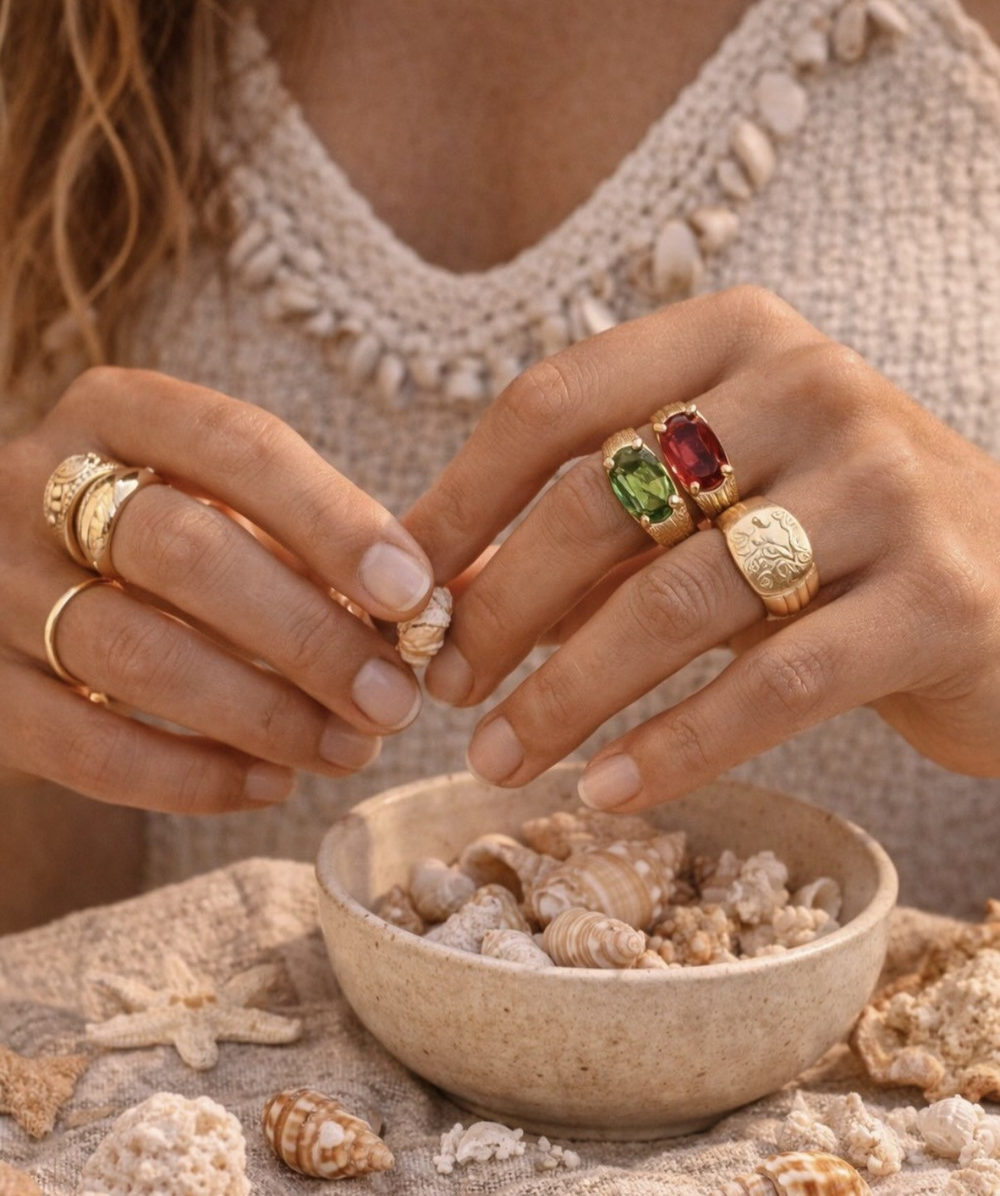 Garnet and Evergreen Rings