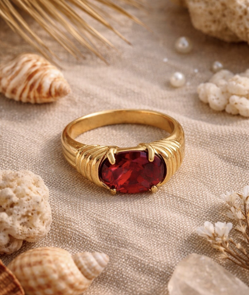 Garnet and Evergreen Rings