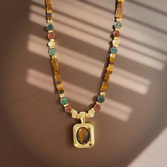 18K Real Gold Plated Turquoise & Amber Necklace